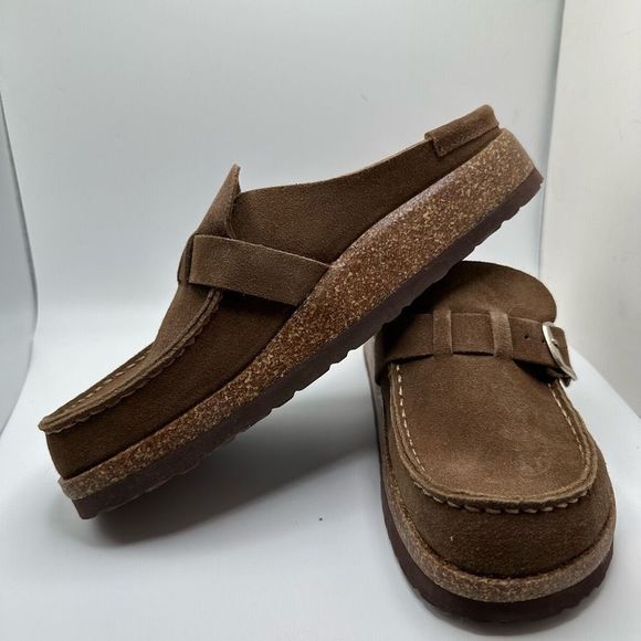 CUSHIONAIRE Women's Genuine Leather Cork Footbed Clog with +Comfort 8.5 BROWN - Picture 7 of 7